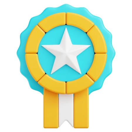 3D stylized award badge with star on white background