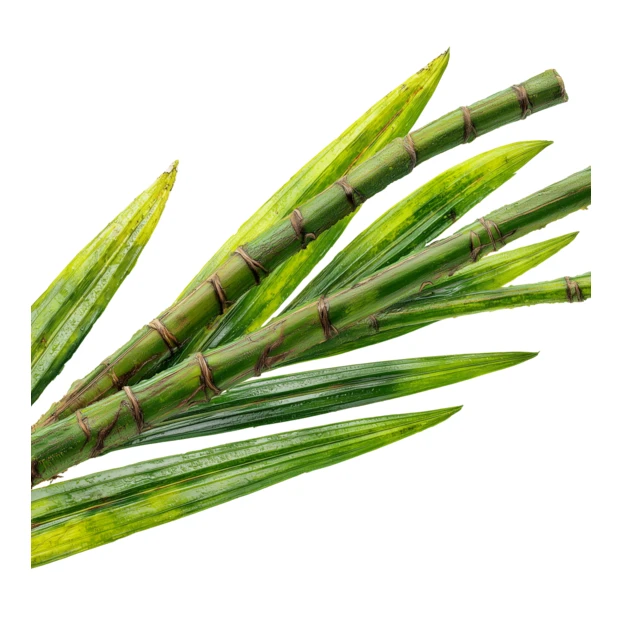 Fresh green bamboo stalks and leaves isolated on white background