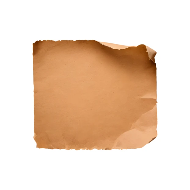Vintage aged parchment paper with torn edges on white background