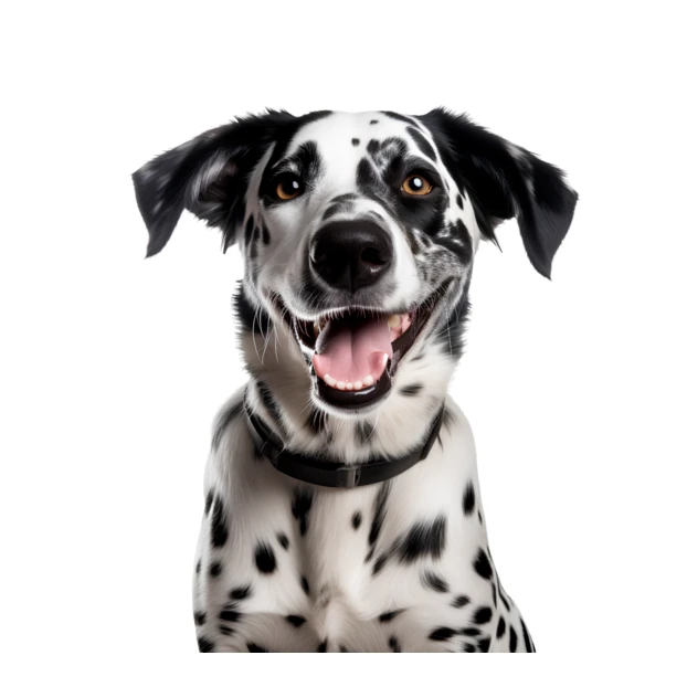 Happy Dalmatian dog smiling on a white background