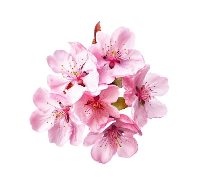 Bunch of pink cherry blossoms isolated on white background