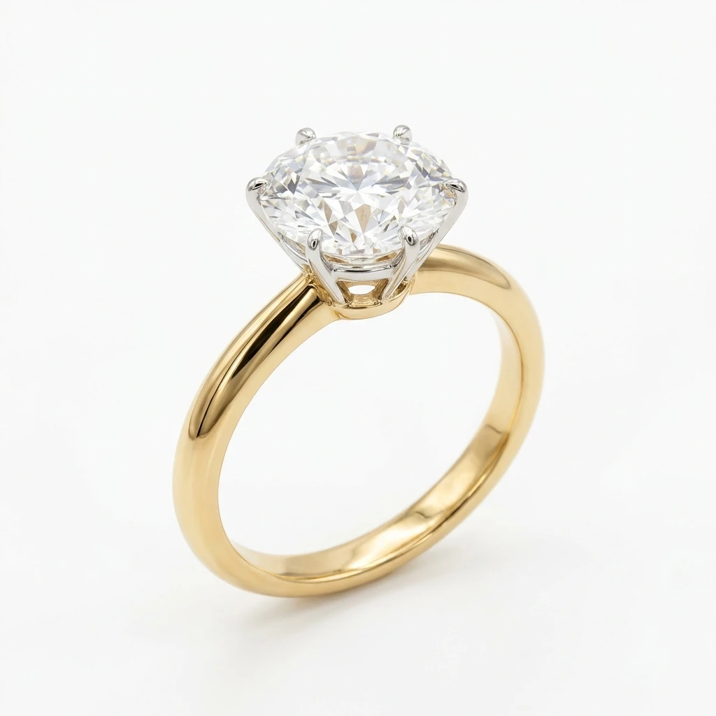Round solitaire diamond engagement ring on yellow gold band