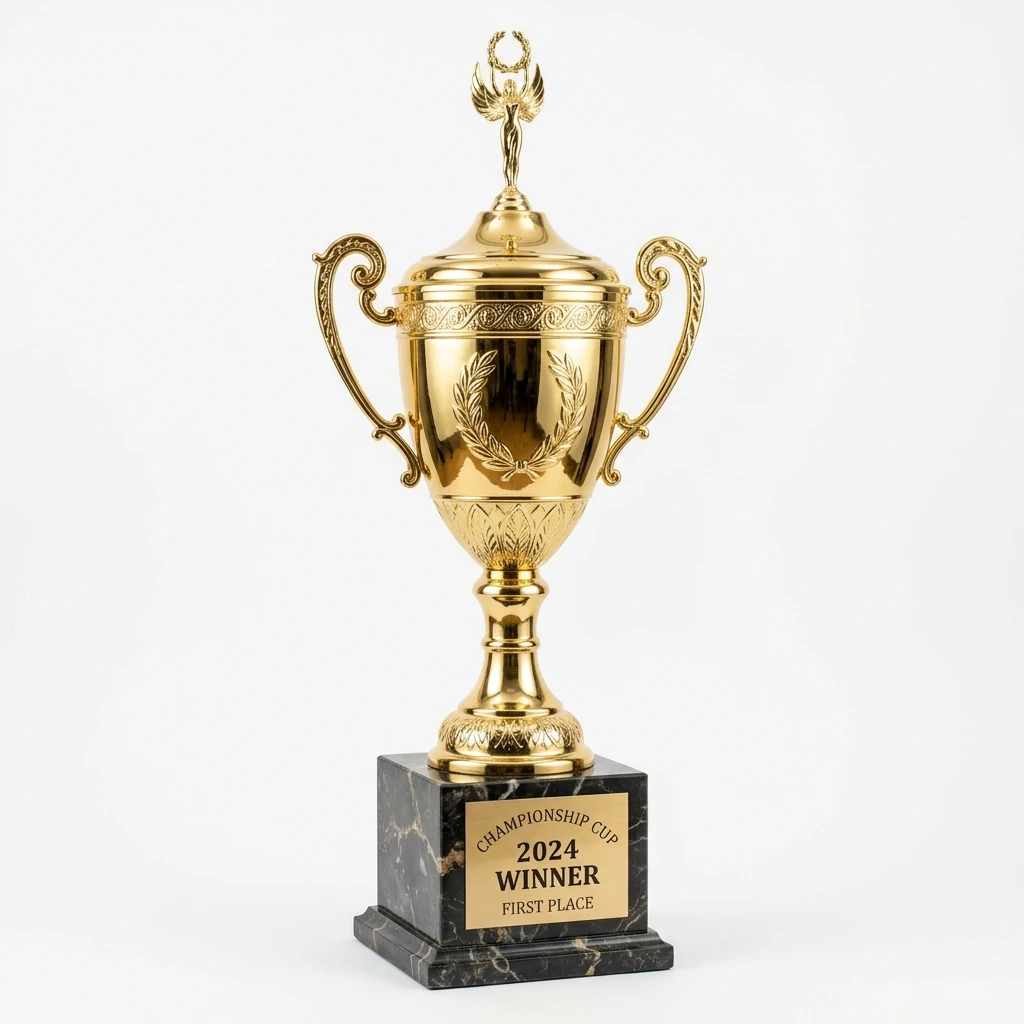Gold championship cup trophy for 2024 first place winner