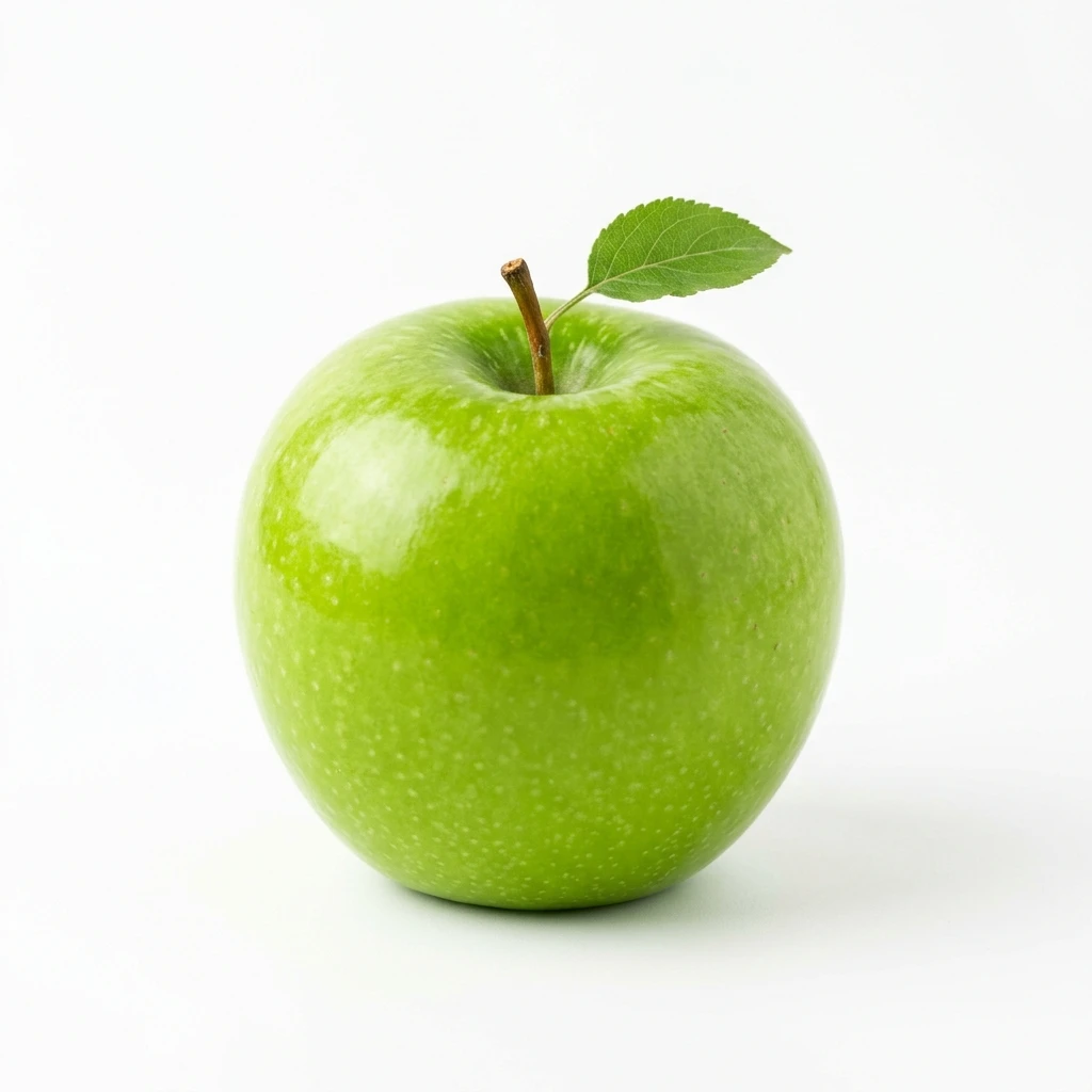 Fresh green apple with leaf isolated on white background