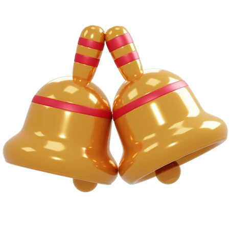 3D render of two golden bells with red bands
