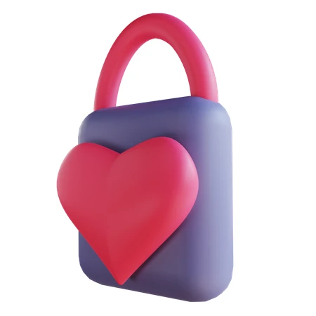 3D purple padlock with pink heart icon on white background
