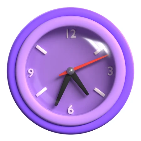 Purple 3D analog clock illustration isolated on white background