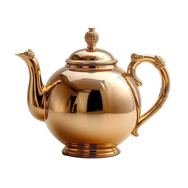 Elegant ornate gold teapot isolated on white background