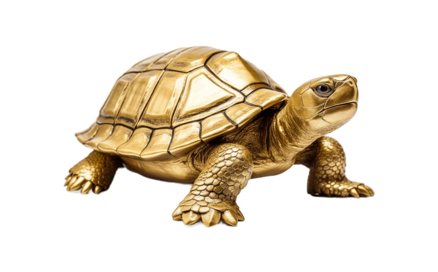 Decorative golden tortoise figurine isolated on white background