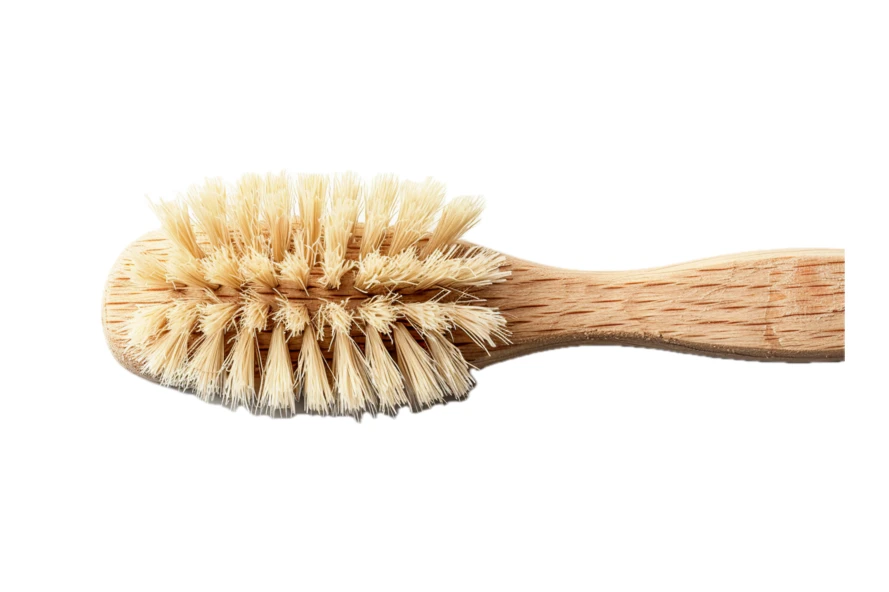 Wooden baby hair brush with natural bristles on white background