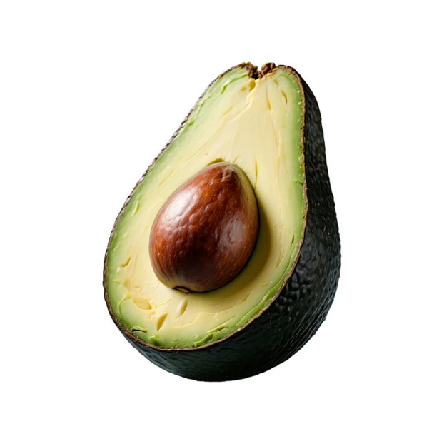 Fresh ripe avocado half with pit isolated on white
