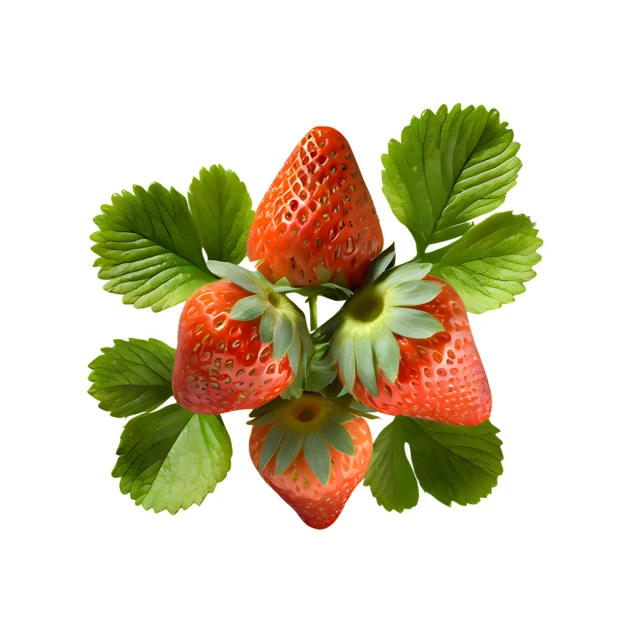 Fresh ripe strawberries with green leaves isolated on white