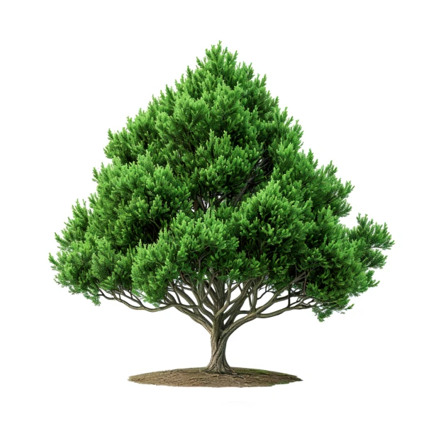 Vibrant green deciduous tree isolated on white background