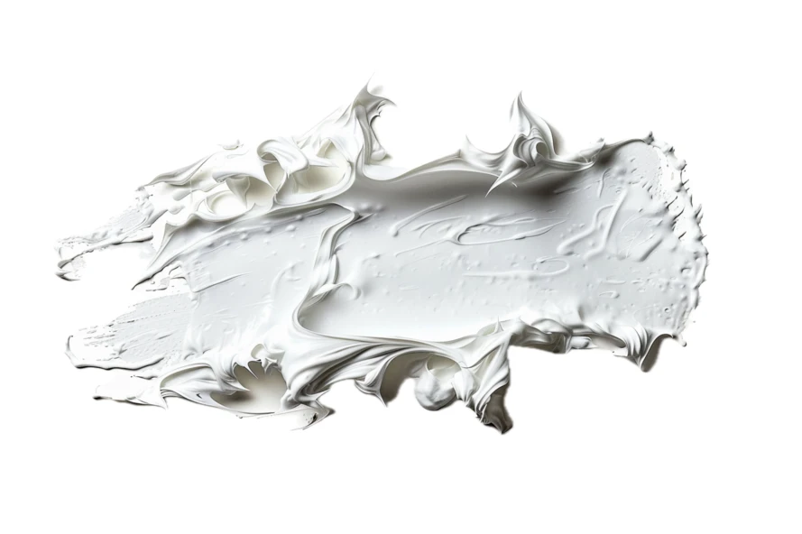 Thick textured smear of white paint on white background