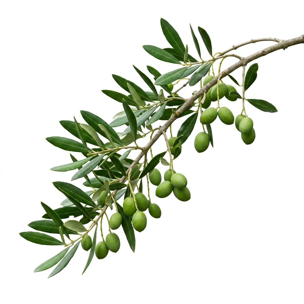 Fresh green olive branch isolated on white background