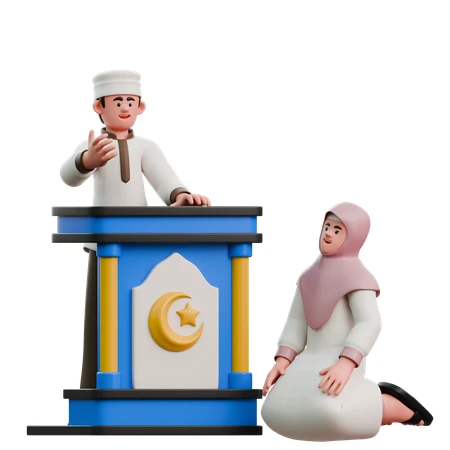 3D illustration of a Muslim man giving a sermon