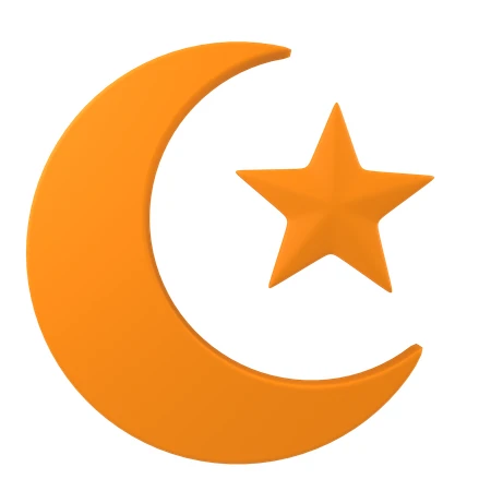 3D orange crescent moon and star icon on white background