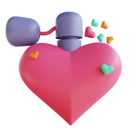 3D heart-shaped perfume bottle with colorful hearts isolated