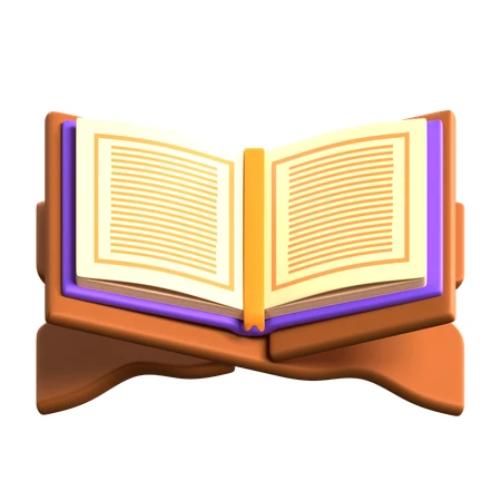 3D illustration of an open Quran on a wooden stand