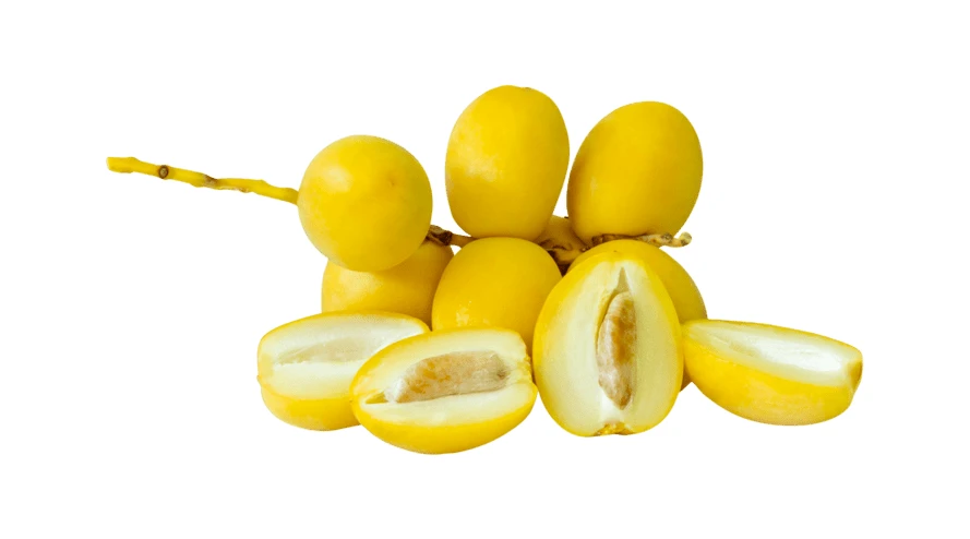 Fresh yellow barhi dates isolated on white background