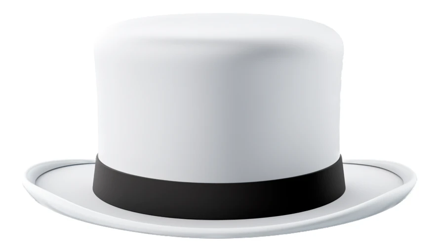 Classic white top hat with black band isolated on white