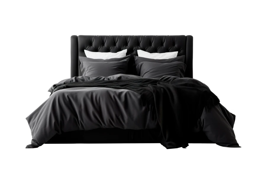 Modern charcoal gray bed with black tufted headboard