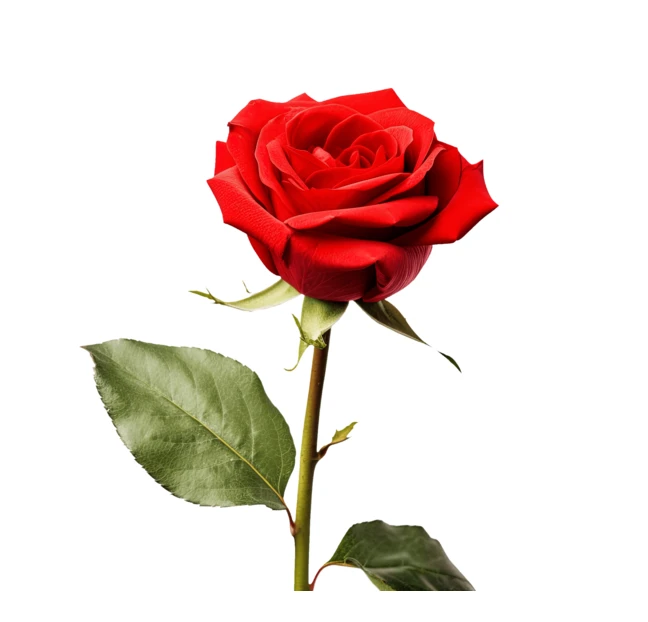 Beautiful single red rose isolated on white background