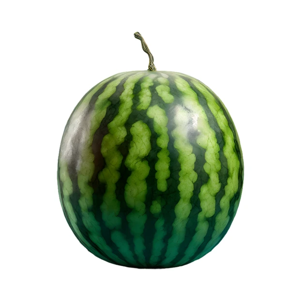 Fresh whole green striped watermelon isolated on white background
