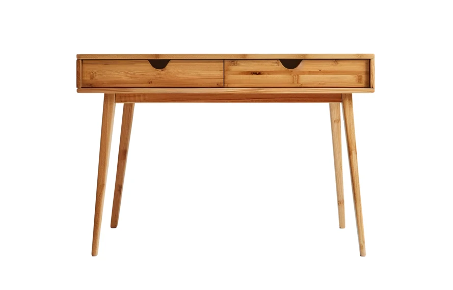Minimalist wooden desk with two drawers isolated on white