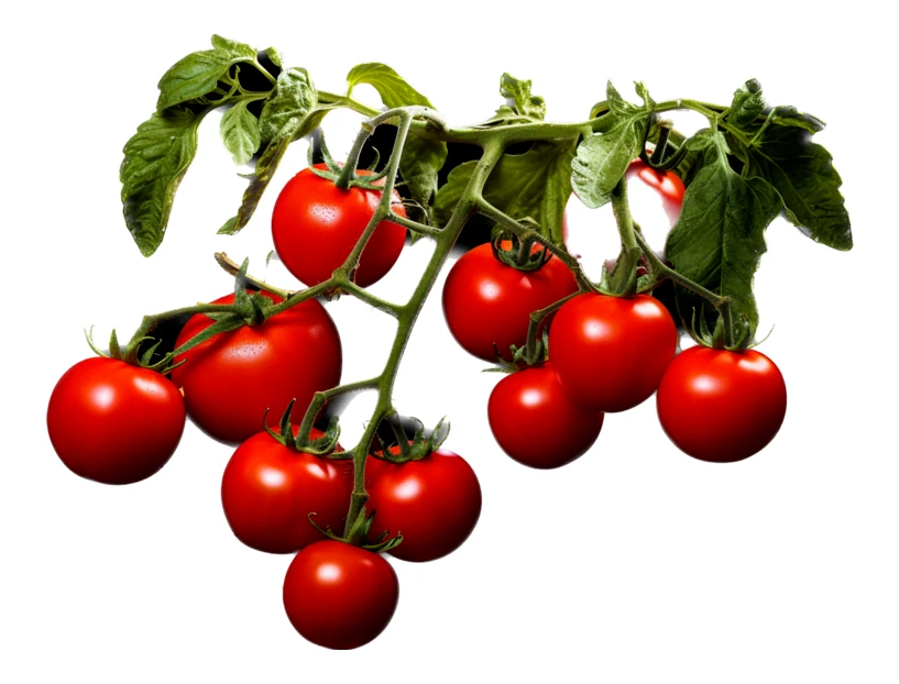 Fresh ripe red cherry tomatoes on vine isolated on white