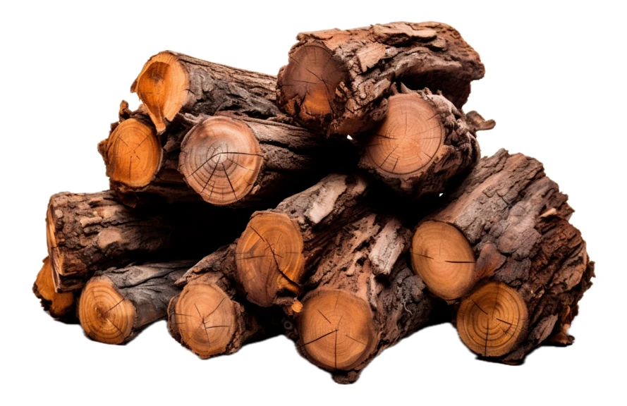 Pile of chopped firewood logs isolated on white background