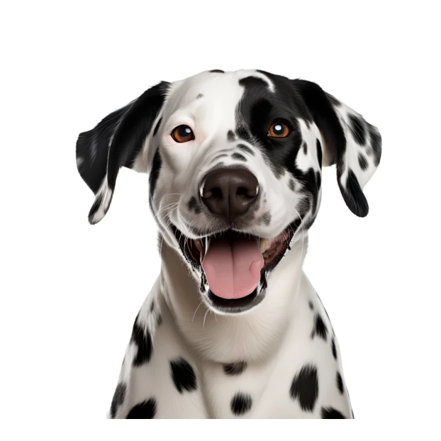 Happy Dalmatian dog portrait on white background