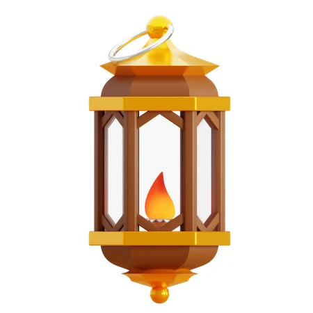 3D traditional Ramadan lantern with flame isolated on white