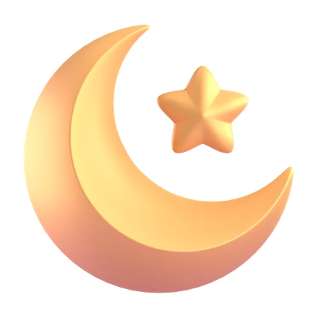 3D golden crescent moon and star on white background