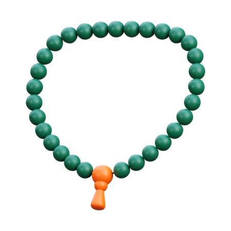 Green prayer beads with orange accent isolated on white background