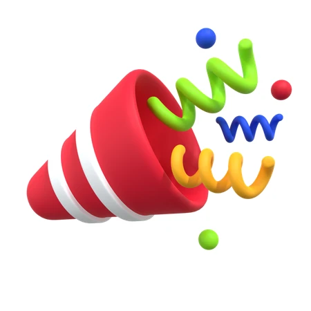 3D party popper with colorful confetti and streamers