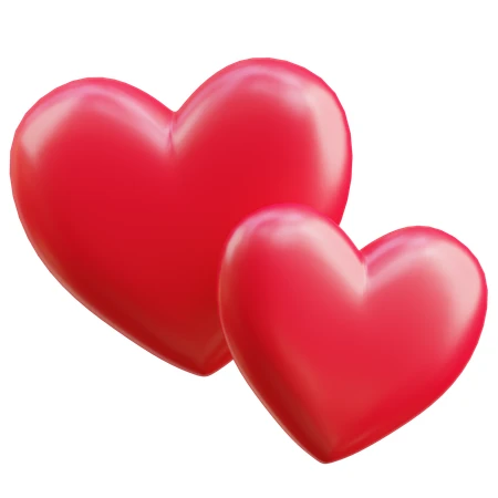 Two glossy 3D red hearts isolated on white background