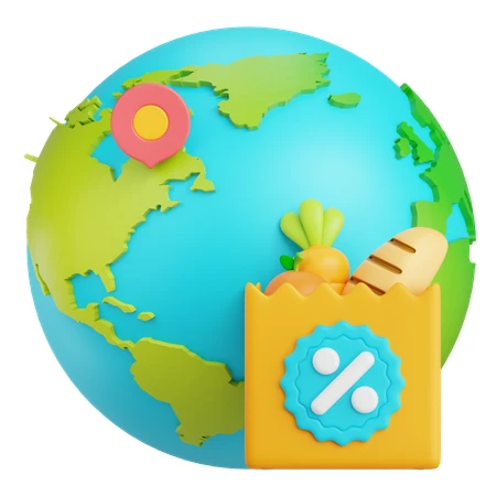 3D render of global grocery shopping and discount concept