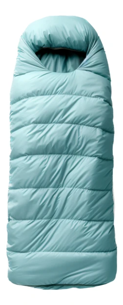 Teal mummy-style sleeping bag isolated on white background