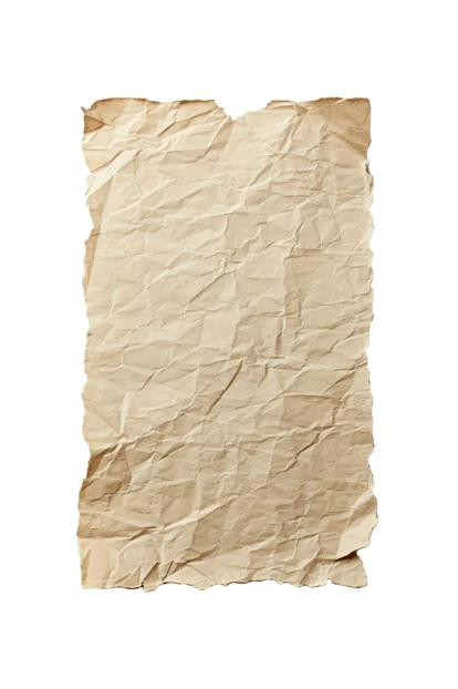 Crumpled vintage paper with torn edges isolated on white