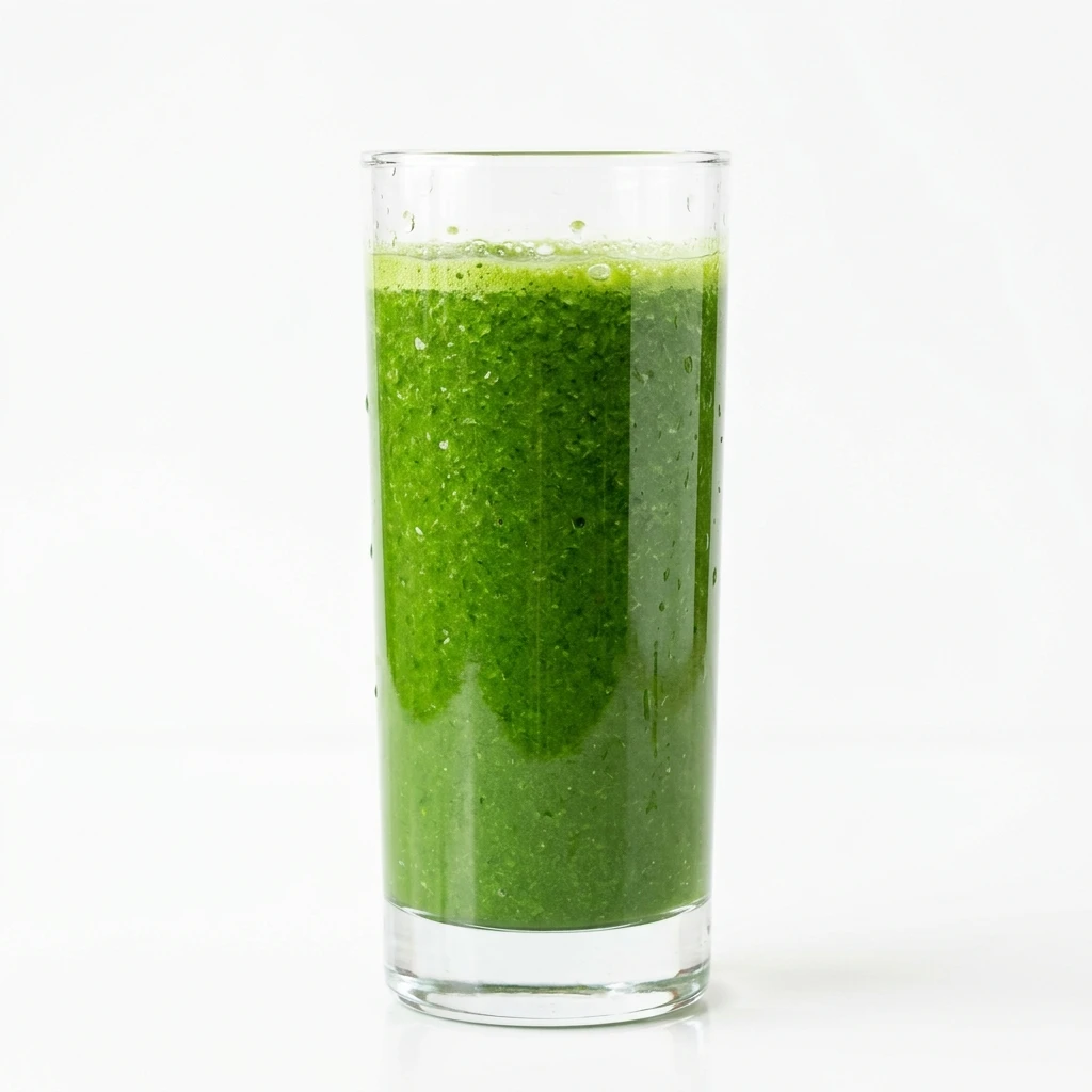 Fresh healthy green smoothie in a glass on white background