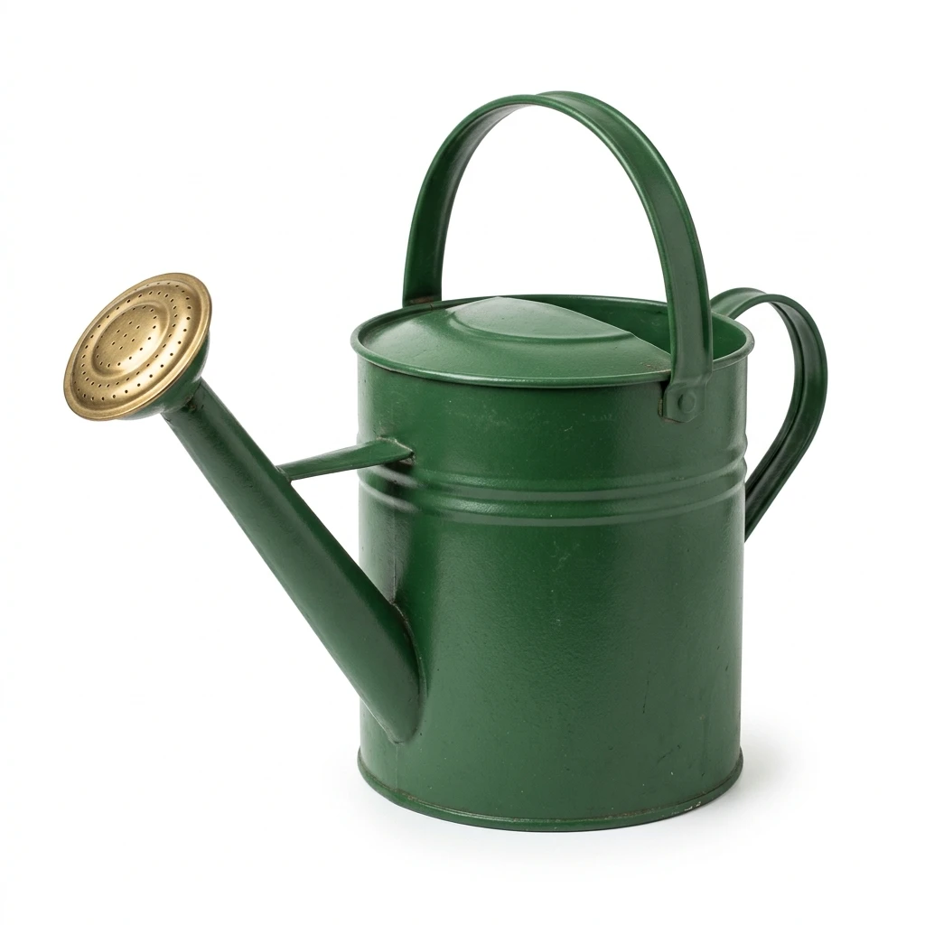 Classic green metal watering can isolated on white background