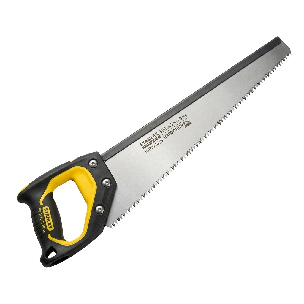 Professional hand saw for woodworking on white background