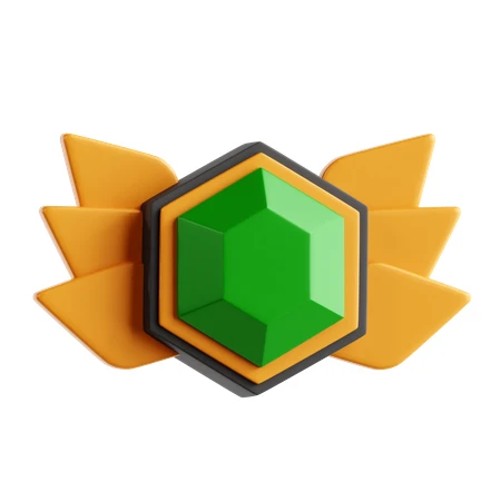 3D winged green emerald gemstone game achievement icon