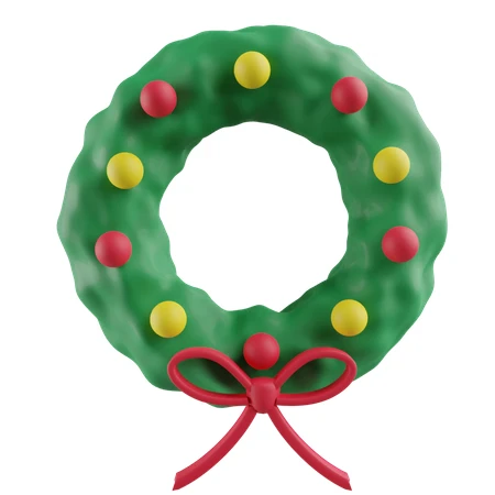 3D stylized Christmas wreath with red bow and ornaments