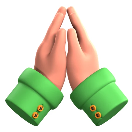 3D render of cartoon hands folded in prayer