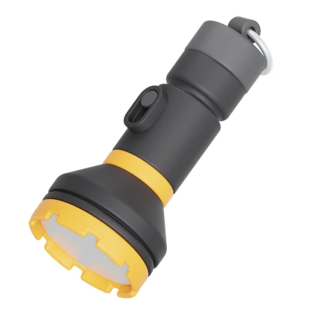 3D black and yellow flashlight isolated on white background