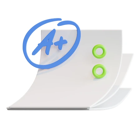 3D illustration of a paper with an A plus grade