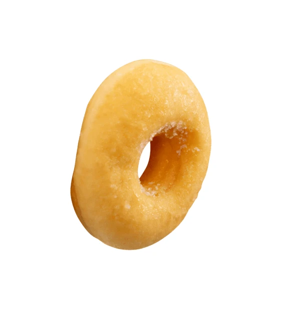 Single glazed ring donut floating on white background