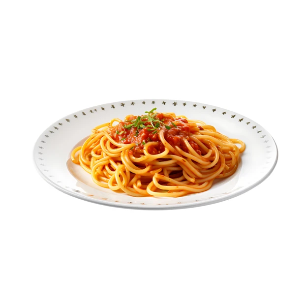 Spaghetti with tomato sauce on a white plate